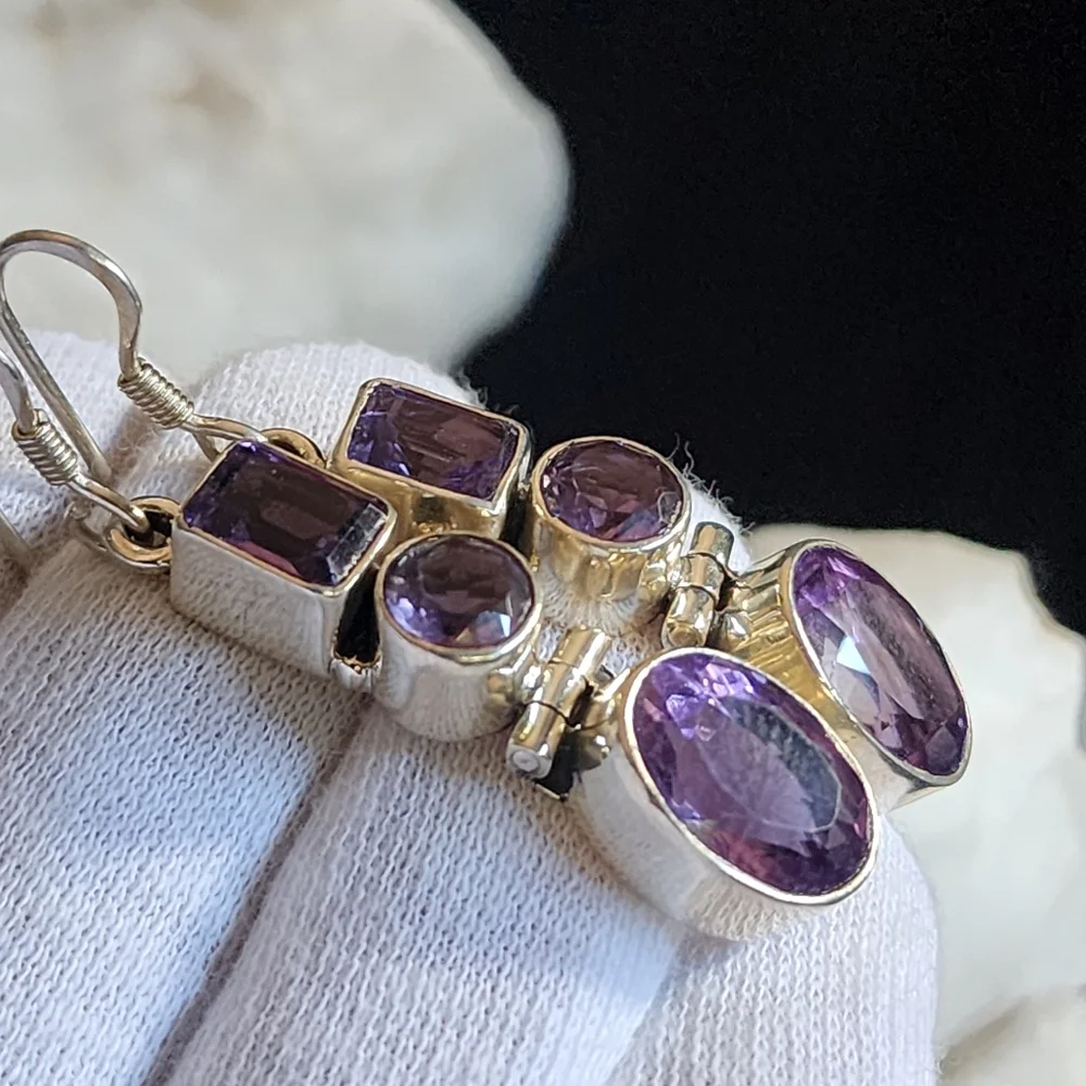 Sterling 925 Silver Earrings Genuine Amethyst Gemstone Designer Jewelry